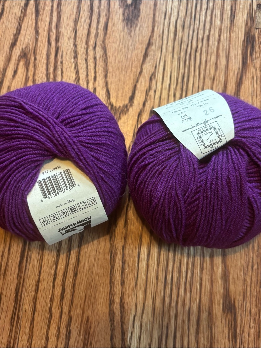 Juniper Moon Farm Yarn Lot of 2 Tenzing 06 Purple Wool Yak Knitting Sport NWT